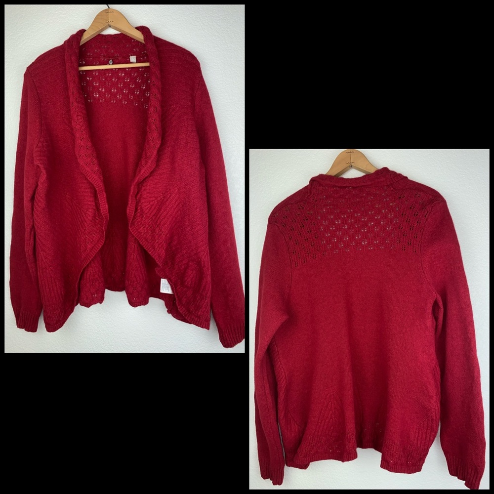 Anthro Knitted Knotted Red Cardigan Sweater - Picture 3 of 5